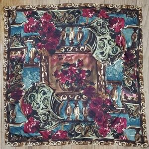 Vintage 100% Silk Scarf NEW YORK STUDIO Ornate Tuscan Floral Large 34" SQUARE